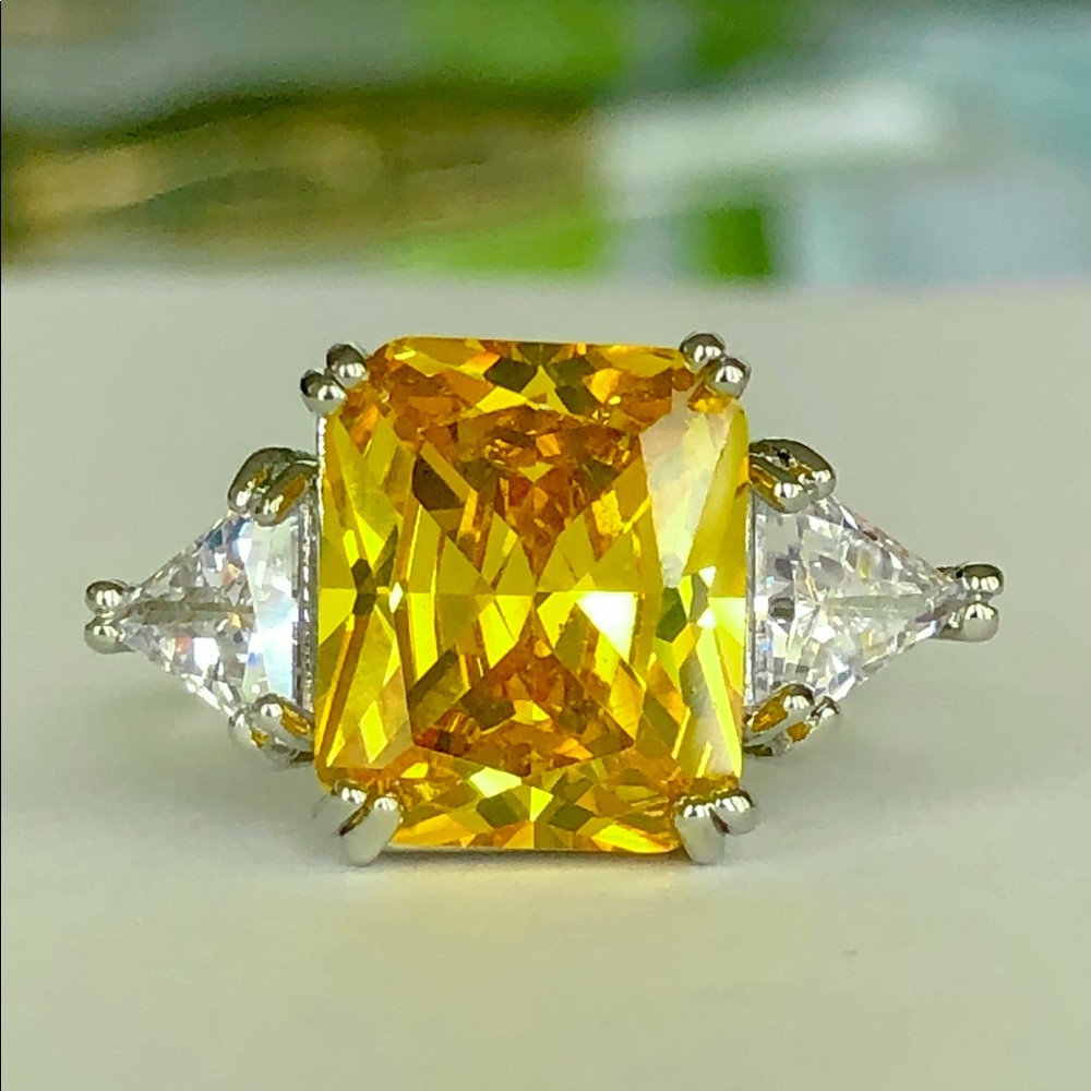 Sterling Silver Citrine Diamond Ring